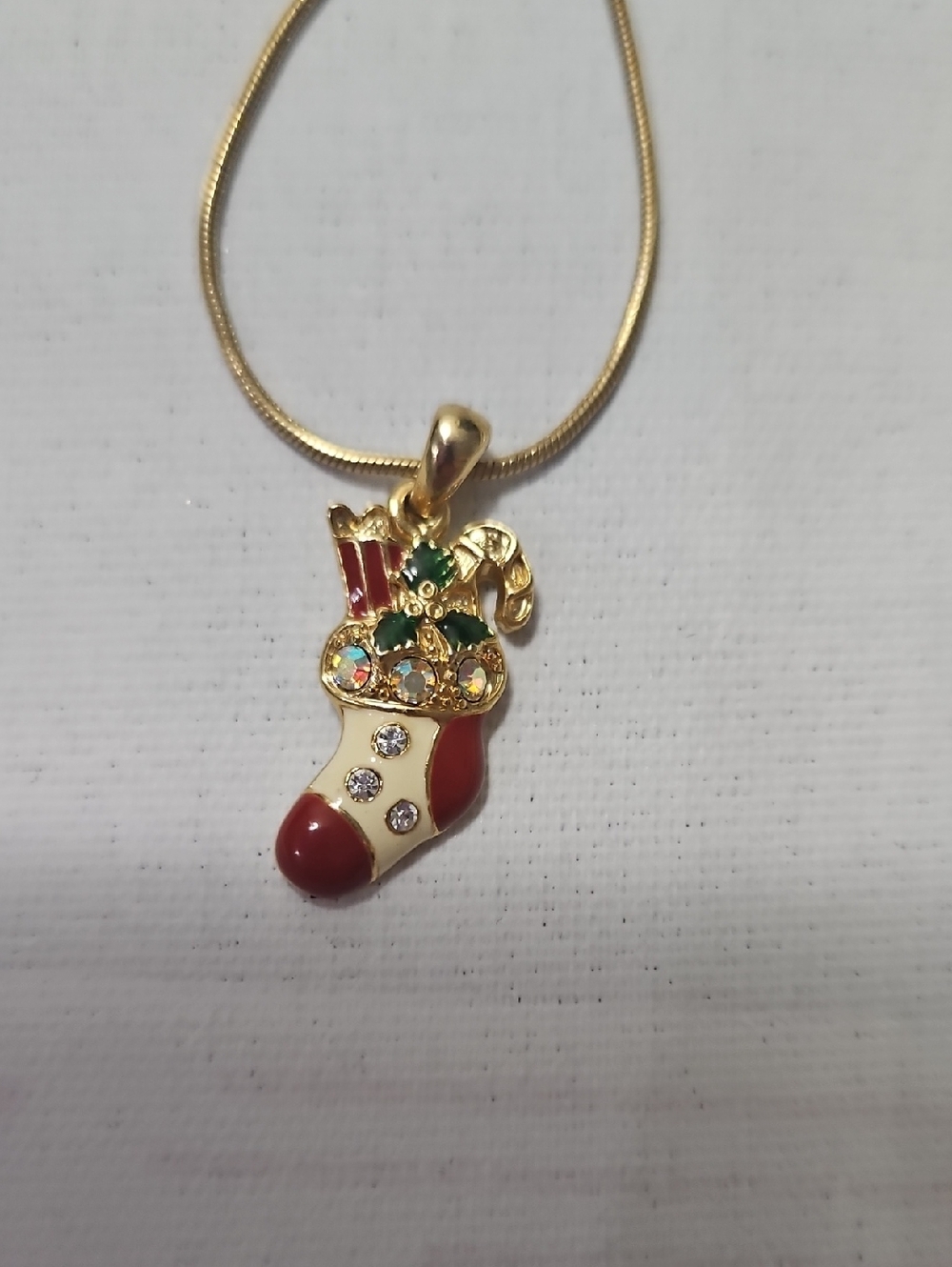 Holiday Gold-Tone Red & Cream Stocking Pendant Necklace